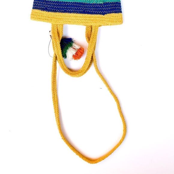 NWT Francesca'd Yellow Orange Blue Green Striped Rope Tassel Crossbody Bag - Picture 7 of 7
